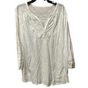 SONOMA‎ Goods for Life Womens White Lace V Neck Long Sleeve Tunic Top 1X